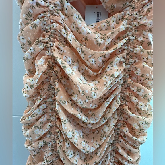 Papermoon Floral Ruched Cutout Mini Dress | Peach Bloom Print | NWT Size M - Picture 9 of 12
